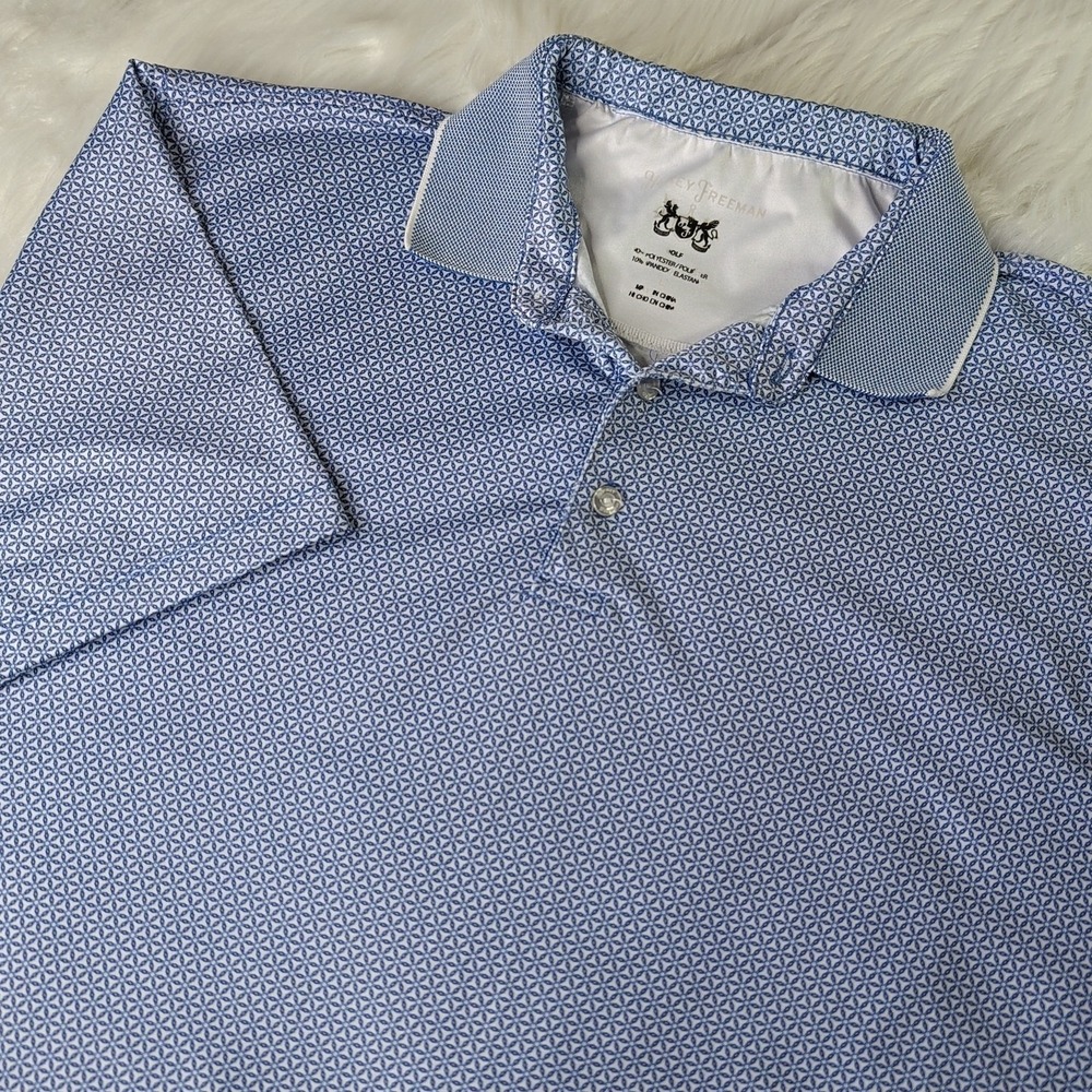 Hickey Freeman Polo Shirt Men Medium Blue Geometric Print Golf Performance Short